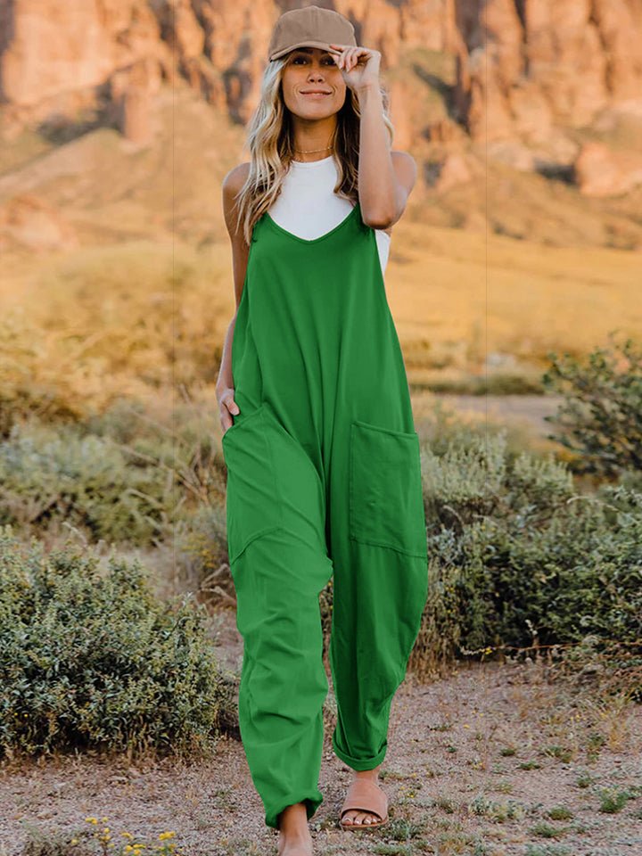 Double Take Full Size Sleeveless V-Neck Pocketed Jumpsuit - Street Rider Apparel