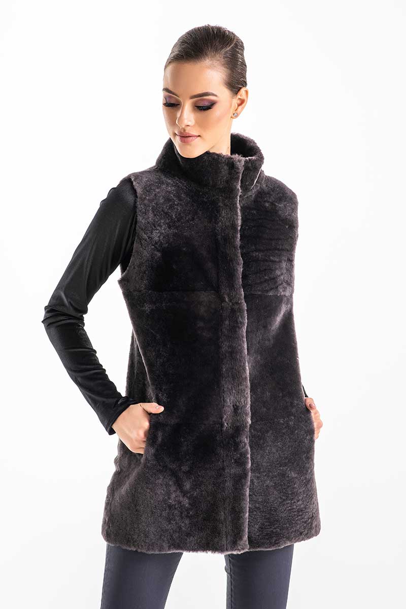 Gray Reversible Geniune Nappa Lamb Leather Mouton Fur Vest - Street Rider Apparel