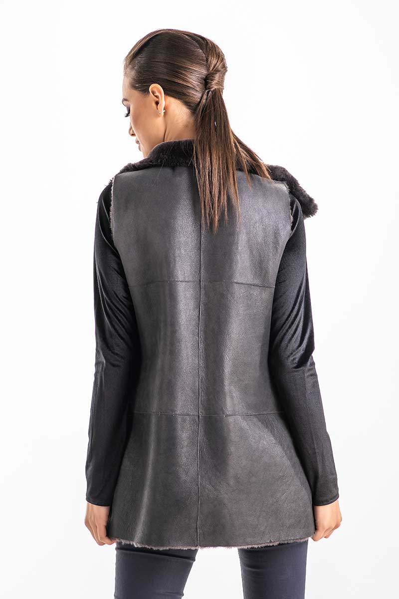 Gray Reversible Geniune Nappa Lamb Leather Mouton Fur Vest - Street Rider Apparel