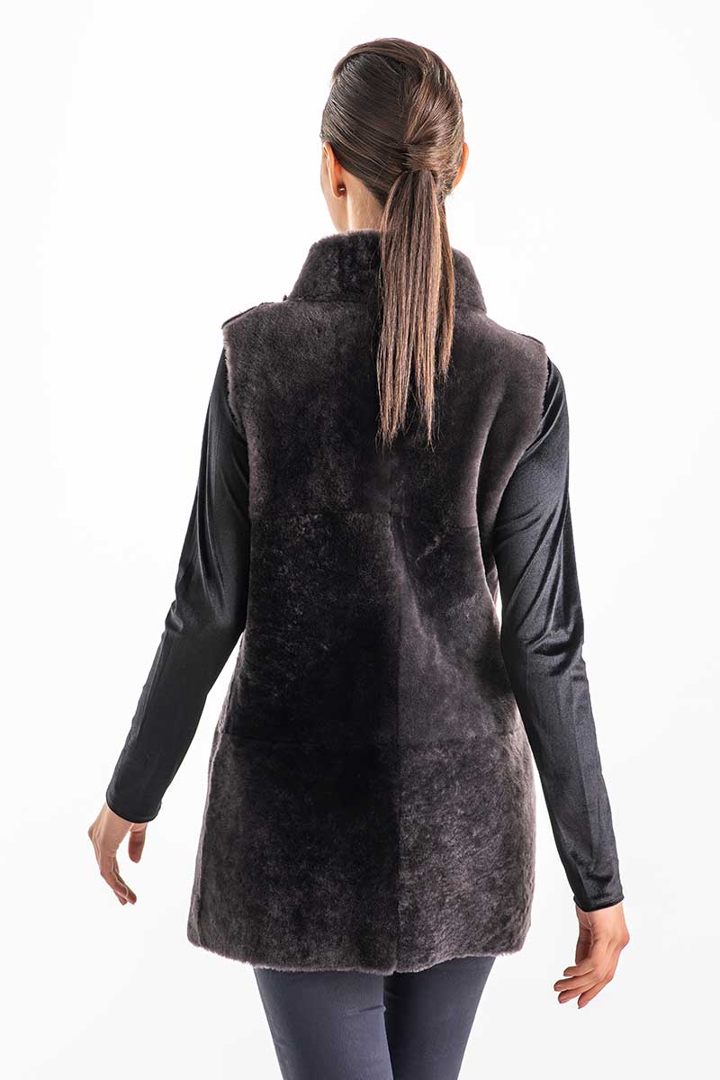 Gray Reversible Geniune Nappa Lamb Leather Mouton Fur Vest - Street Rider Apparel