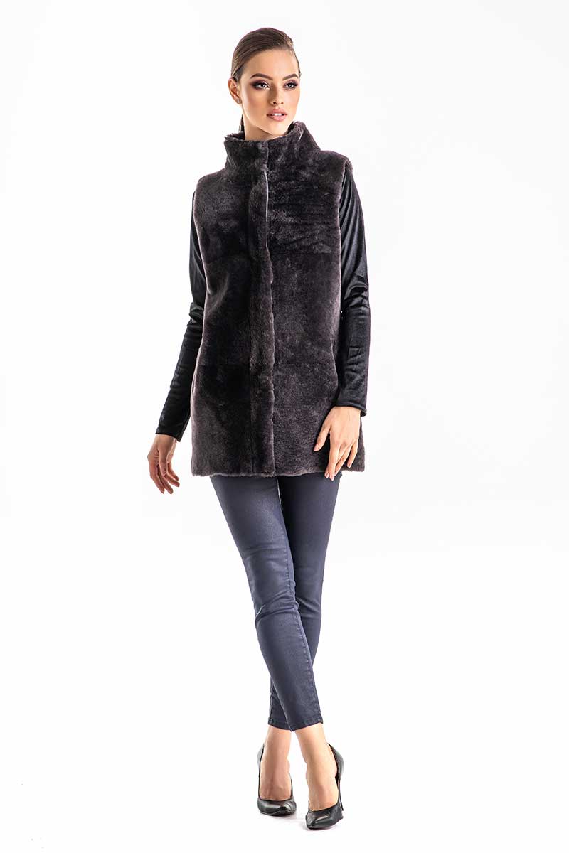 Gray Reversible Geniune Nappa Lamb Leather Mouton Fur Vest - Street Rider Apparel