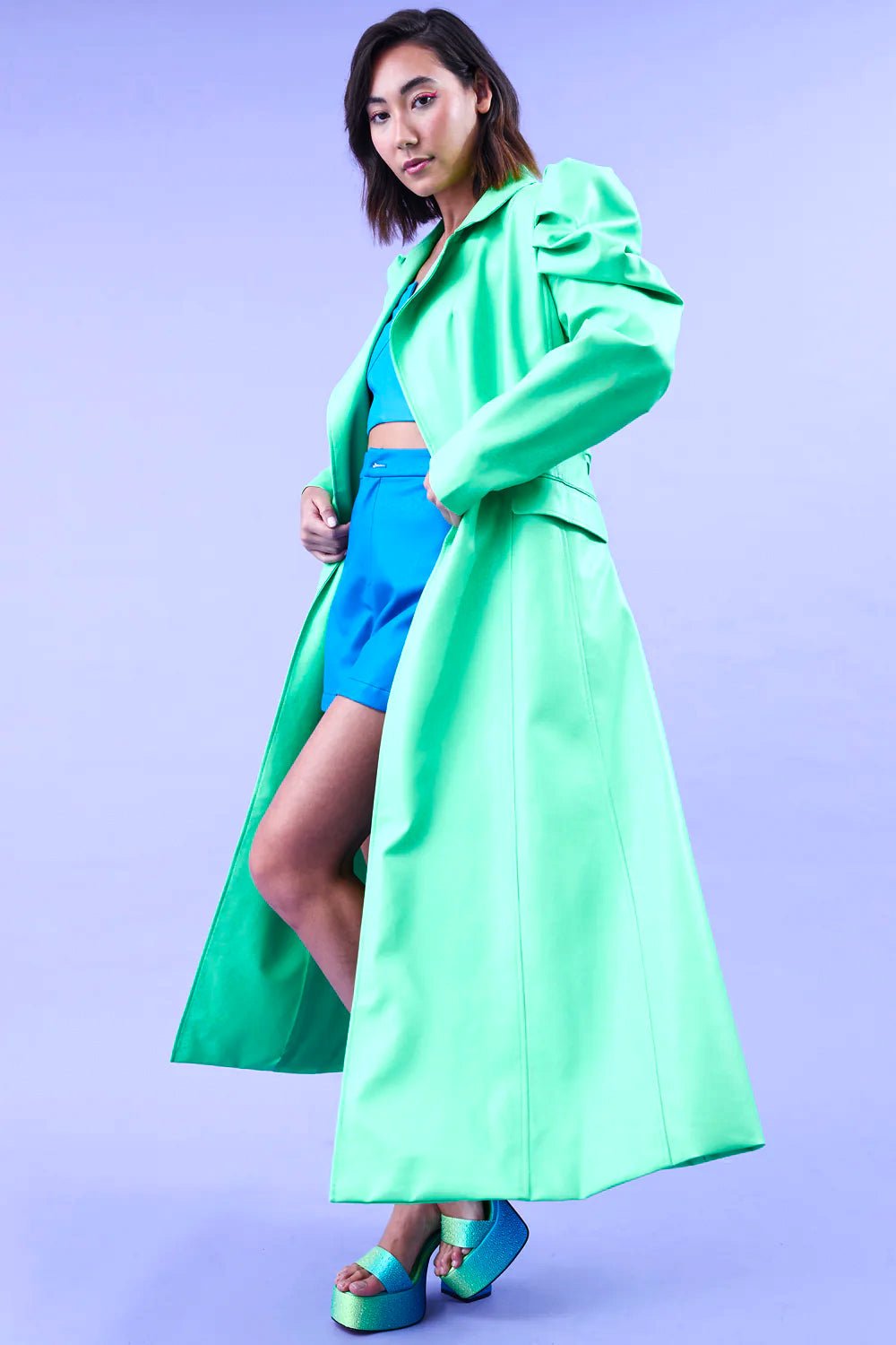 Green Eco Leather Grande Maxi Trench Coat - Street Rider Apparel