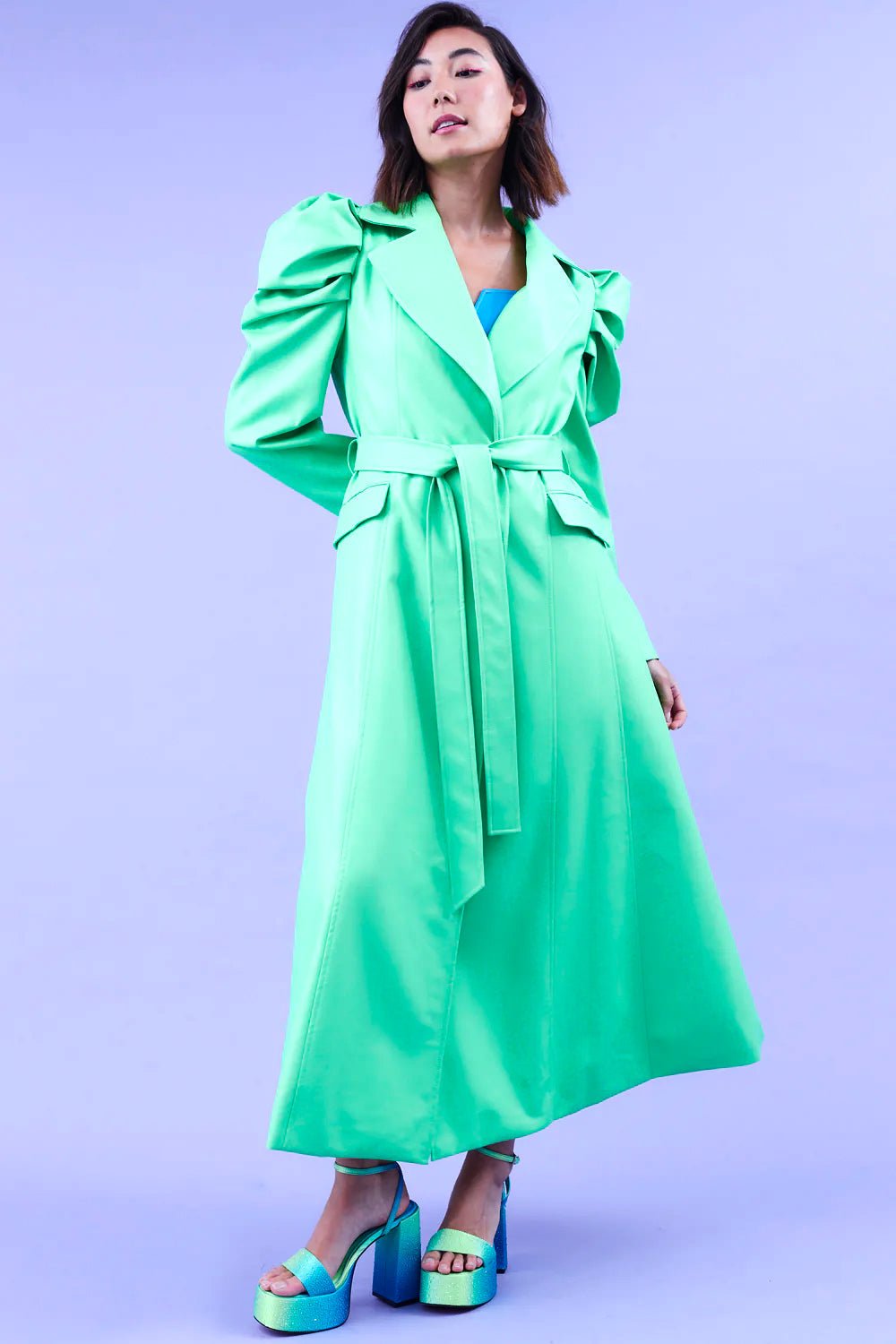 Green Eco Leather Grande Maxi Trench Coat - Street Rider Apparel