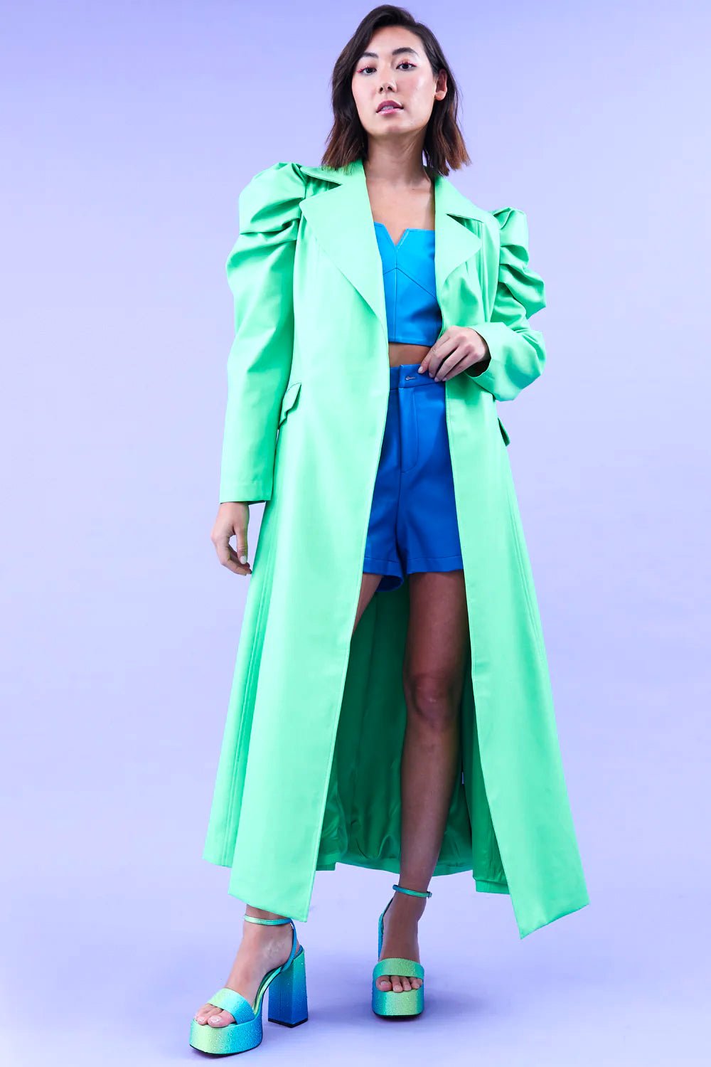 Green Eco Leather Grande Maxi Trench Coat - Street Rider Apparel