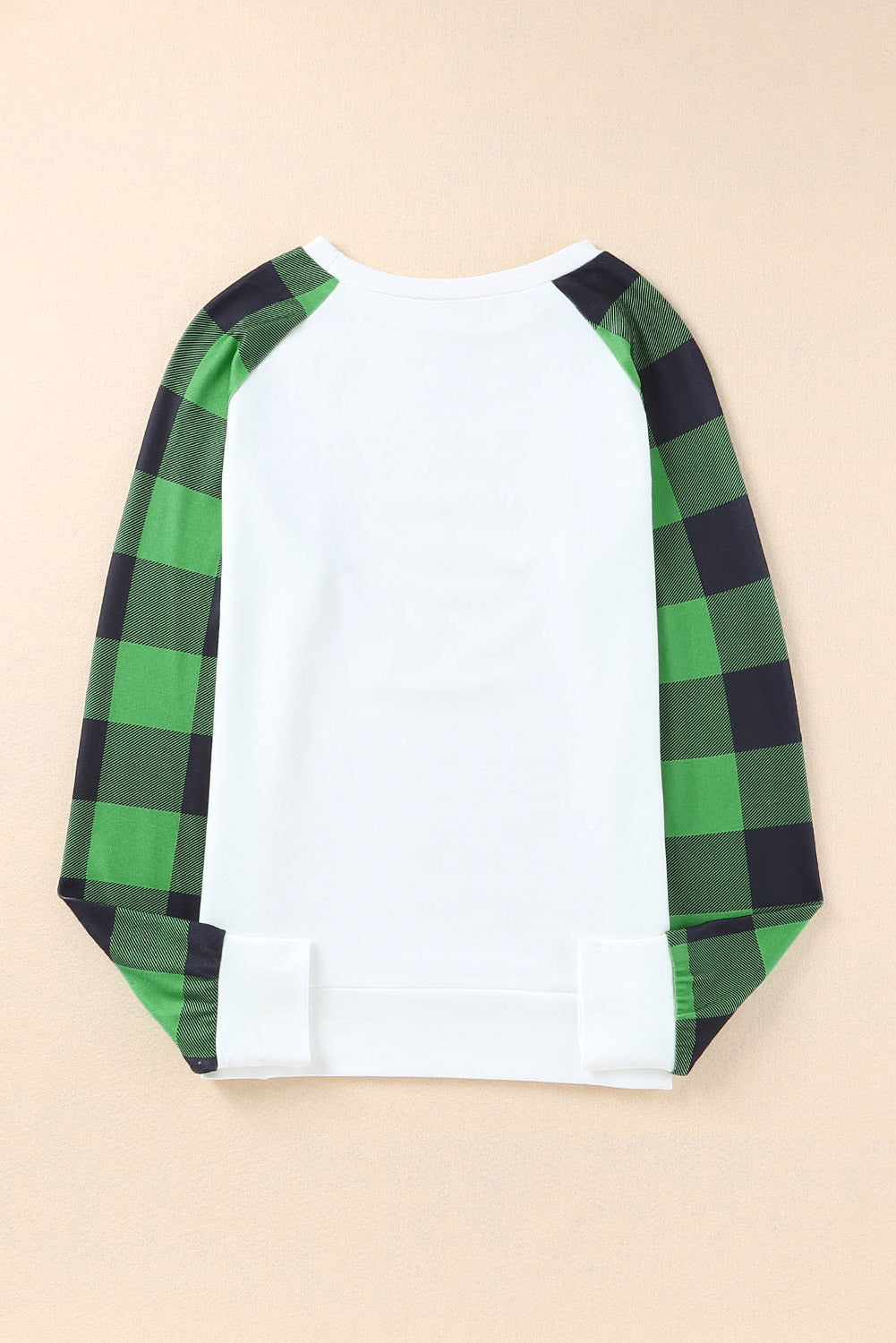 Green Sequin St Patrick Graphic Contrast Plaid Sleeve Sweatshirt - Street Rider Apparel