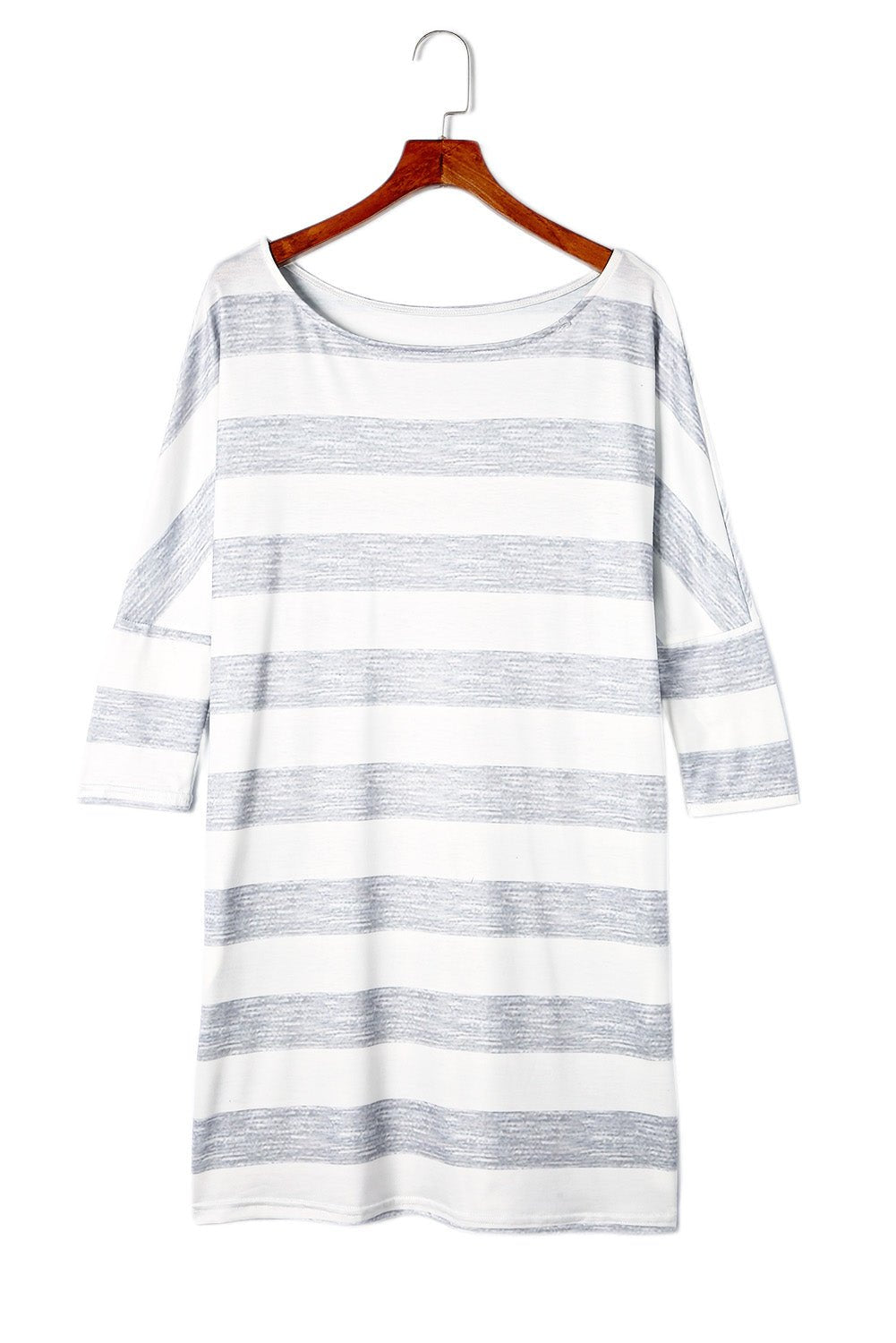 Grey Striped 3/4 Sleeve Casual Pocket Dress for Women - Street Rider Apparel