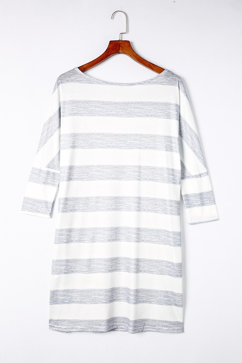 Grey Striped 3/4 Sleeve Casual Pocket Dress for Women - Street Rider Apparel