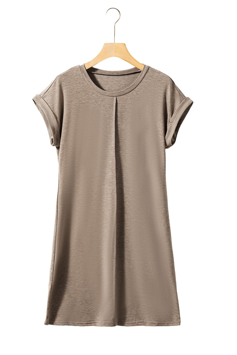 Light Beige Center Seamed Roll Sleeve T-shirt Dress - Street Rider Apparel