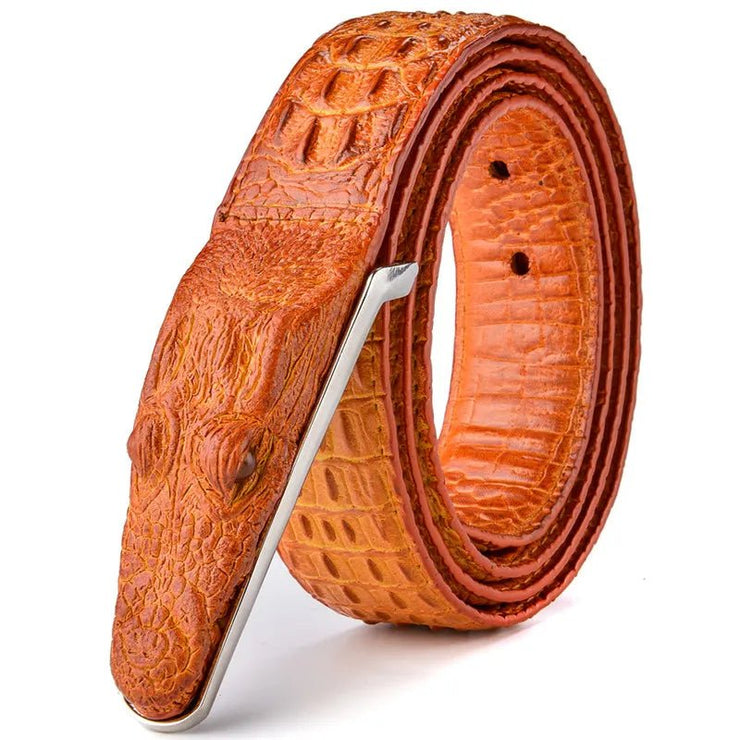 Luxury Leather Belt with Crocodile Head Buckle - Street Rider Apparel