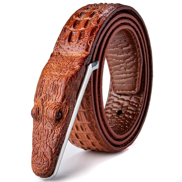 Luxury Leather Belt with Crocodile Head Buckle - Street Rider Apparel