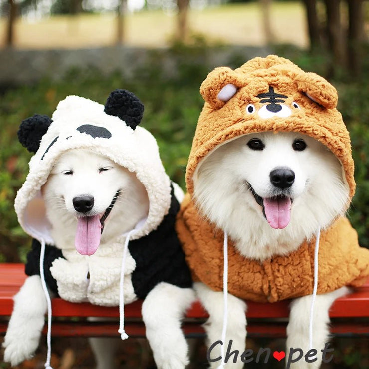 Medium Large Dog Clothes Warm Soft Winter Dog Costumes Pet Clothes Dog Autumn and Winter Coat Jacket Puppy Clothing Panda Tiger - Street Rider Apparel