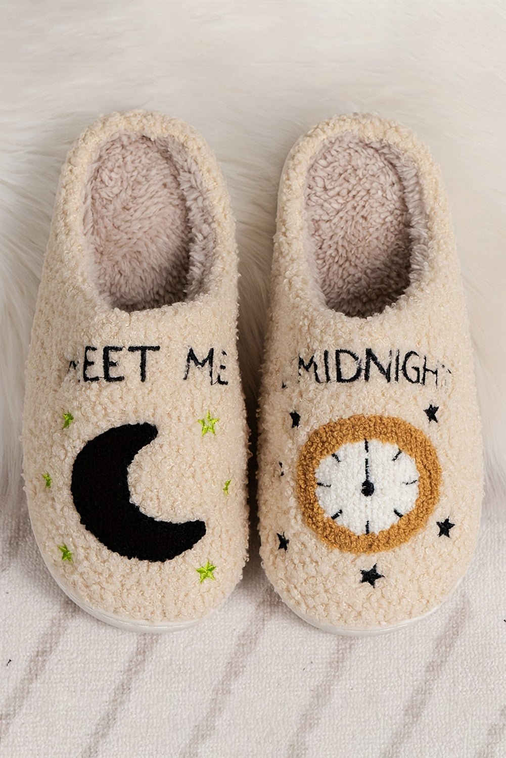 Parchment Moon & Clock Pattern Fuzzy Home Slippers - Street Rider Apparel