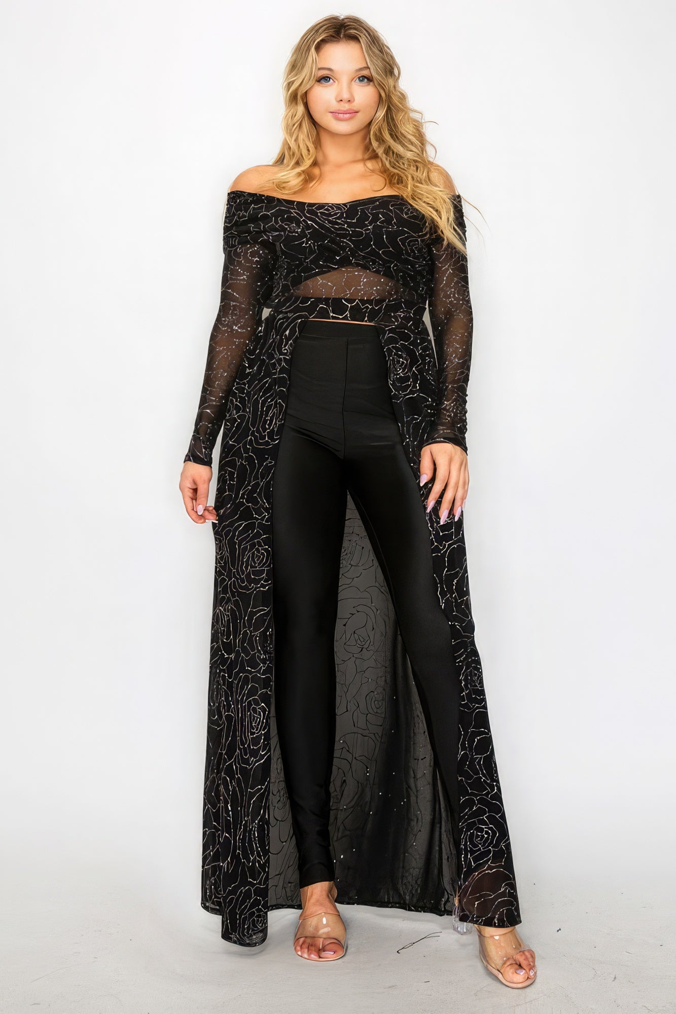 Plus Mesh Glitter See-through -cross Shoulder Wrap Maxi Dress - Street Rider Apparel