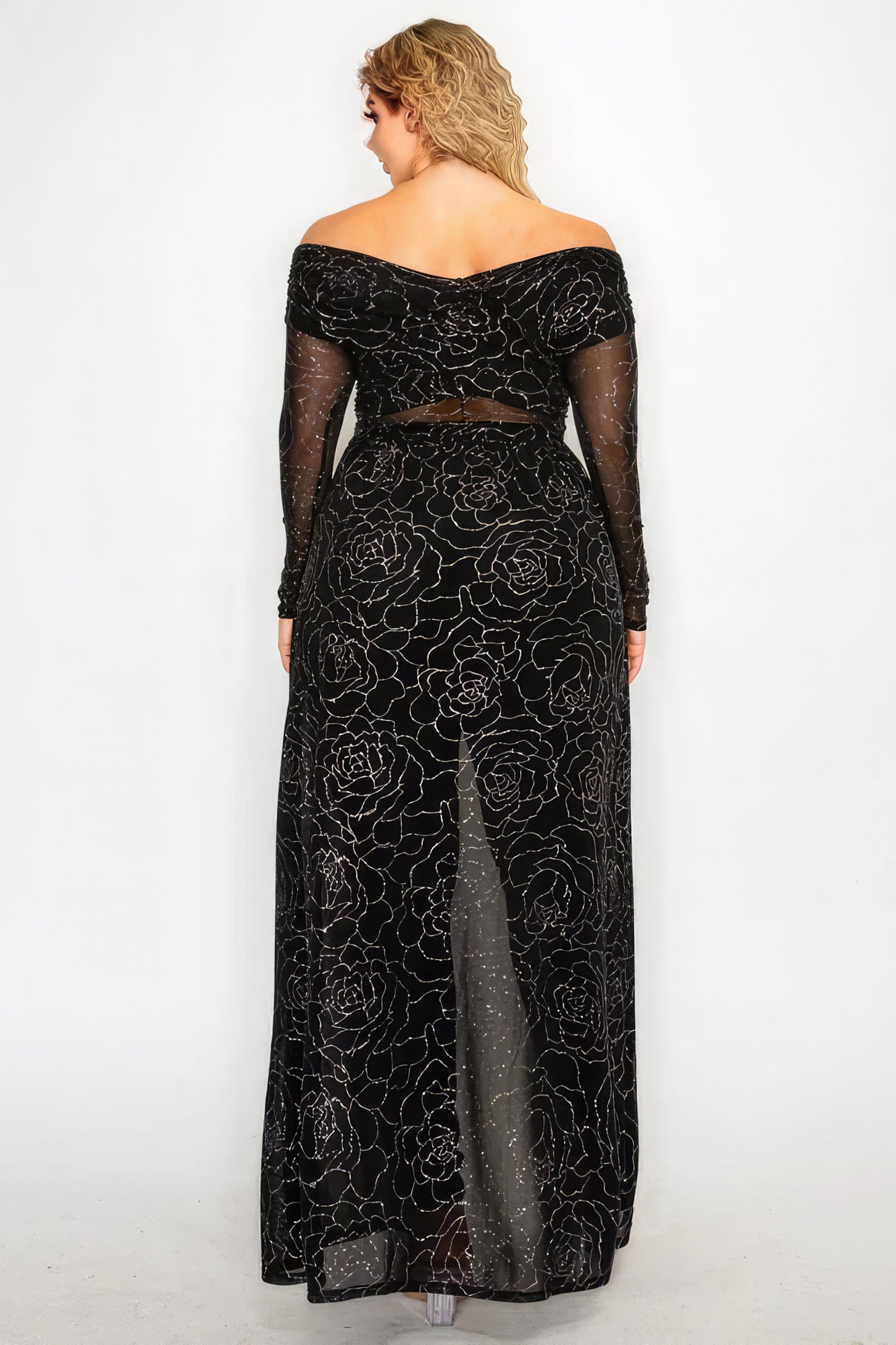 Plus Mesh Glitter See-through -cross Shoulder Wrap Maxi Dress - Street Rider Apparel