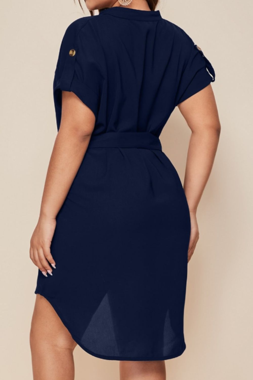 Plus Size Notched Tie Waist Mini Dress - Street Rider Apparel