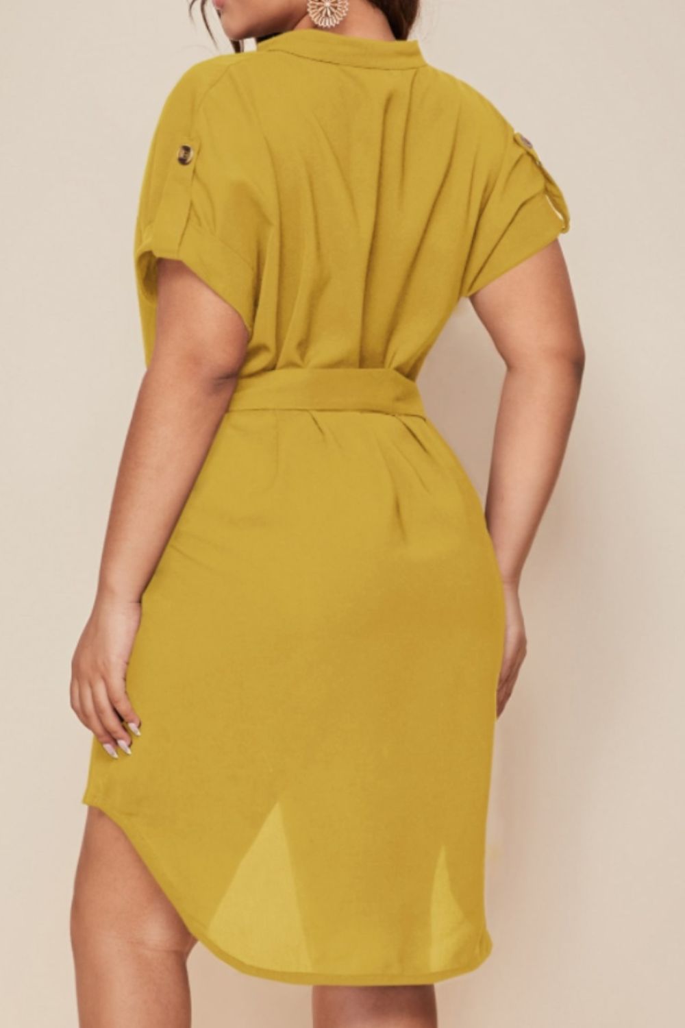 Plus Size Notched Tie Waist Mini Dress - Street Rider Apparel