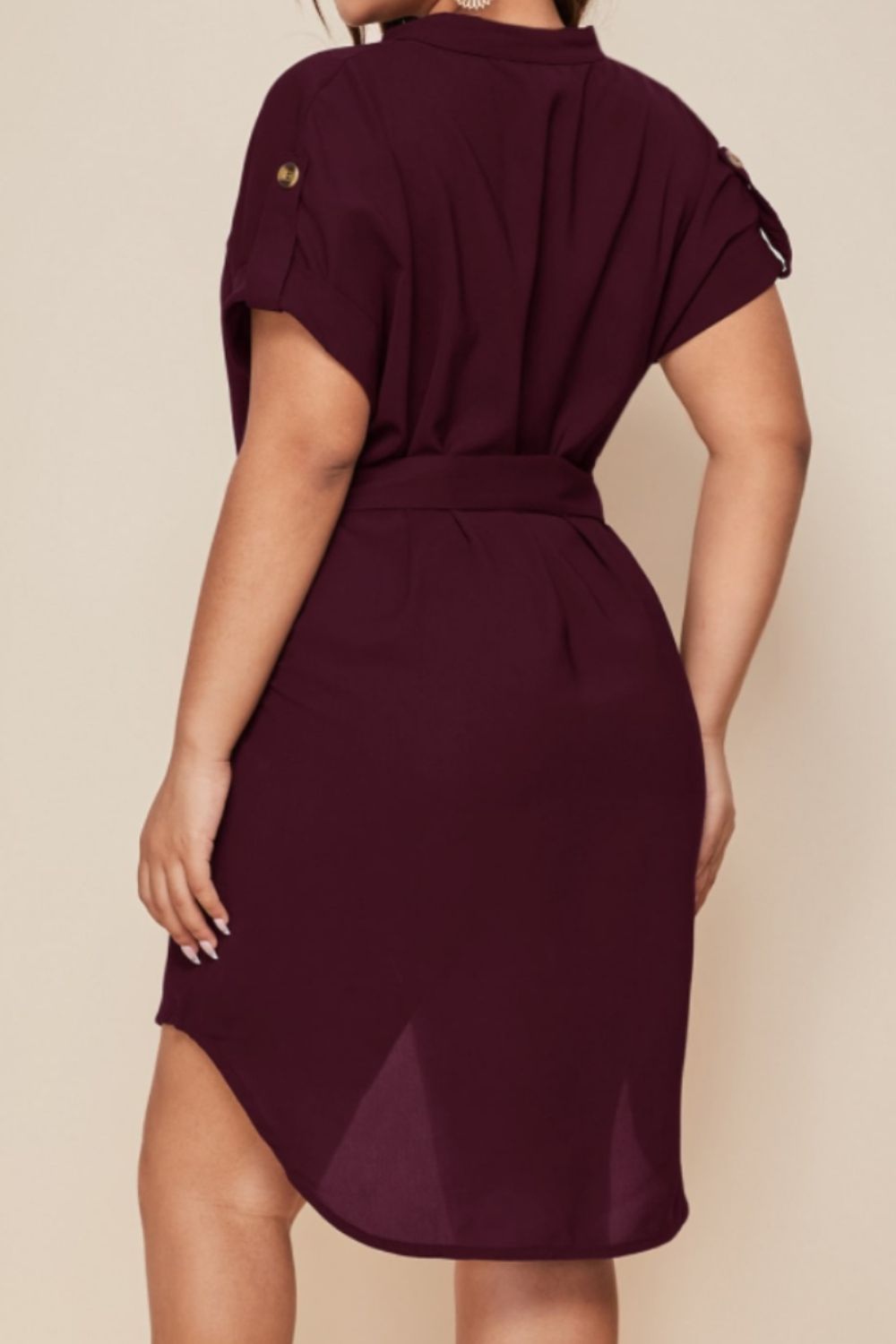 Plus Size Notched Tie Waist Mini Dress - Street Rider Apparel