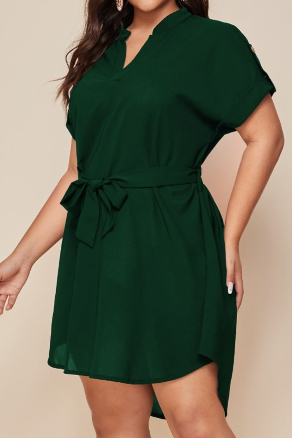 Plus Size Notched Tie Waist Mini Dress - Street Rider Apparel