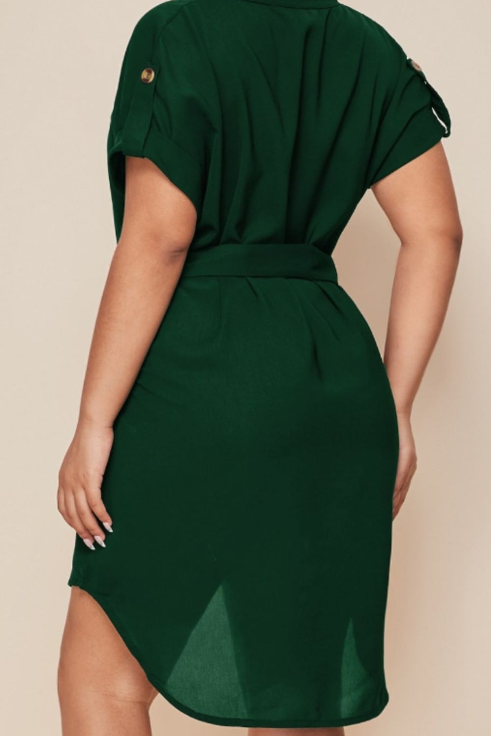 Plus Size Notched Tie Waist Mini Dress - Street Rider Apparel