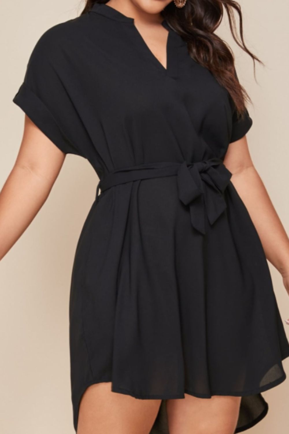 Plus Size Notched Tie Waist Mini Dress - Street Rider Apparel