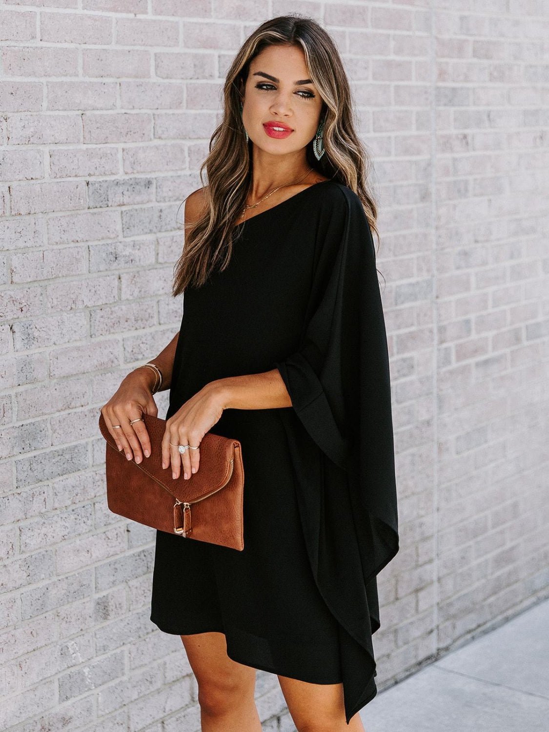 Single Shoulder Kimono Sleeve Mini Dress - Street Rider Apparel