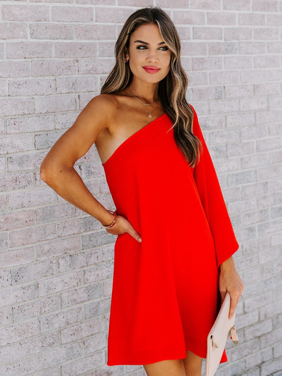 Single Shoulder Kimono Sleeve Mini Dress - Street Rider Apparel