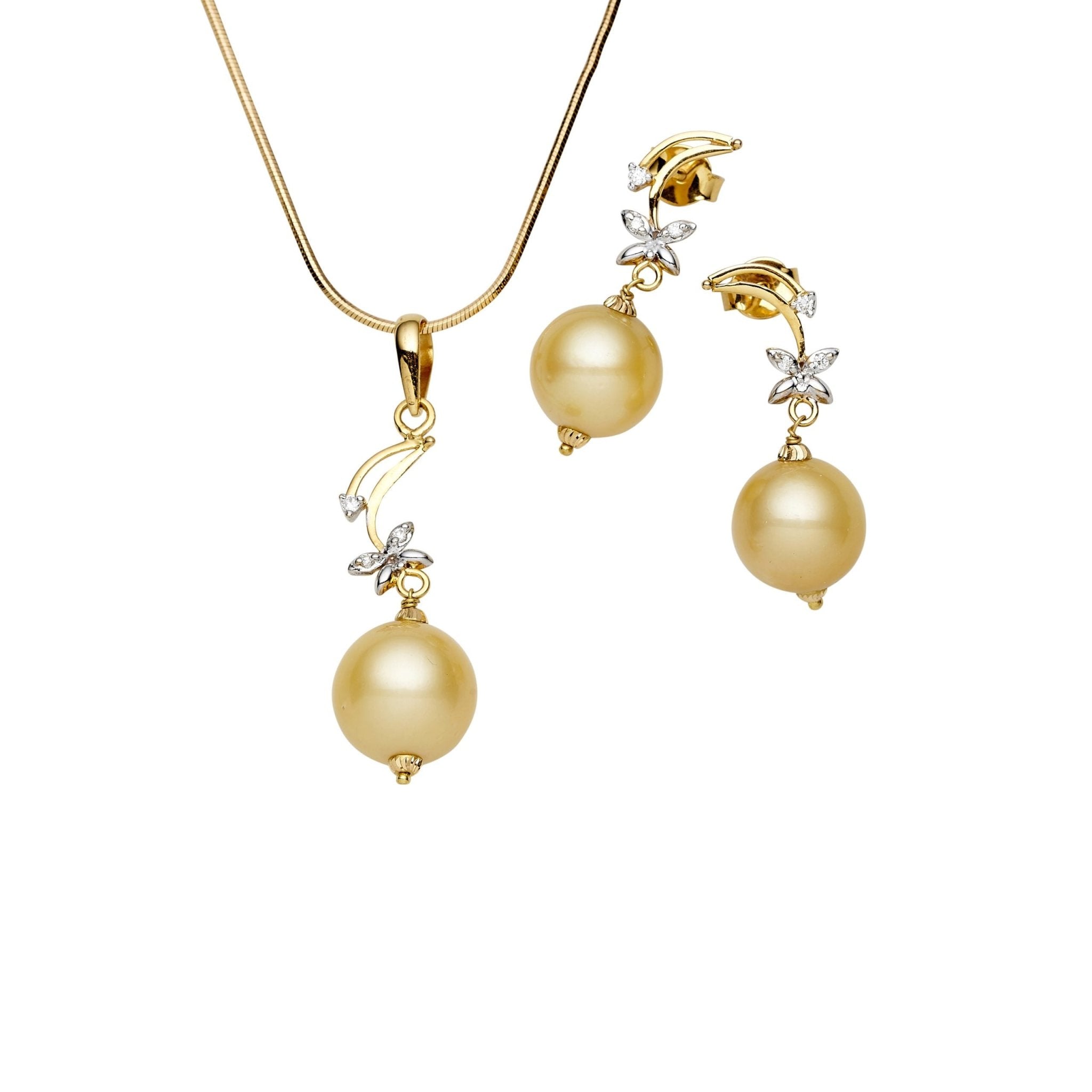 South Sea Gold Pearls Honeyeater Diamond Set in 14ct Gold Set 12-13 mm AAA - Street Rider Apparel