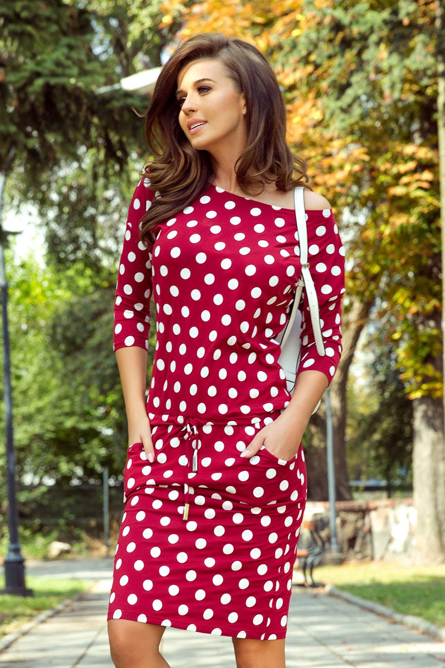 Sports dress with binding and pockets - burgundy + polka dots - Street Rider Apparel