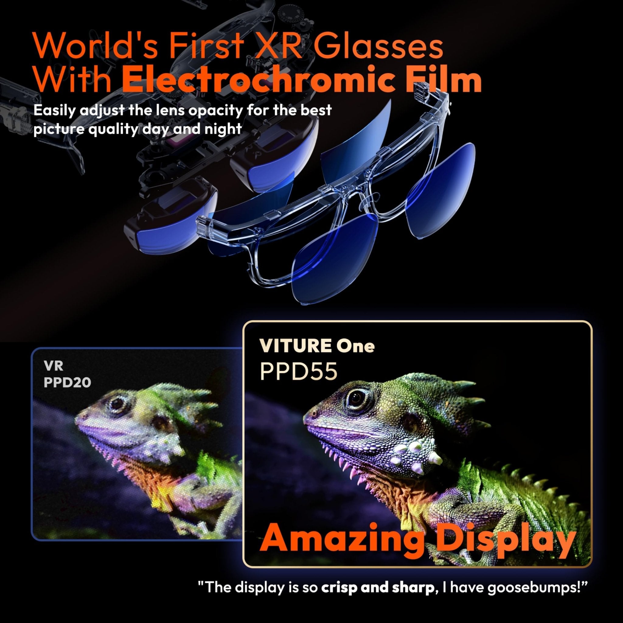 VITURE One XR/AR Glasses, 120" Full HD Display, Harman Sound, iPhone 15/15 Pro (Spatial Video Supported), Steam Deck/ROG Ally/Gaming Consoles/PC/Android, Myopia Adjustments, Electrochromic Film - Street Rider Apparel