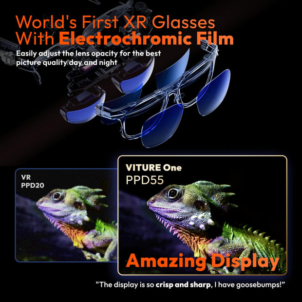 VITURE One XR/AR Glasses, 120" Full HD Display, Harman Sound, iPhone 15/15 Pro (Spatial Video Supported), Steam Deck/ROG Ally/Gaming Consoles/PC/Android, Myopia Adjustments, Electrochromic Film - Street Rider Apparel