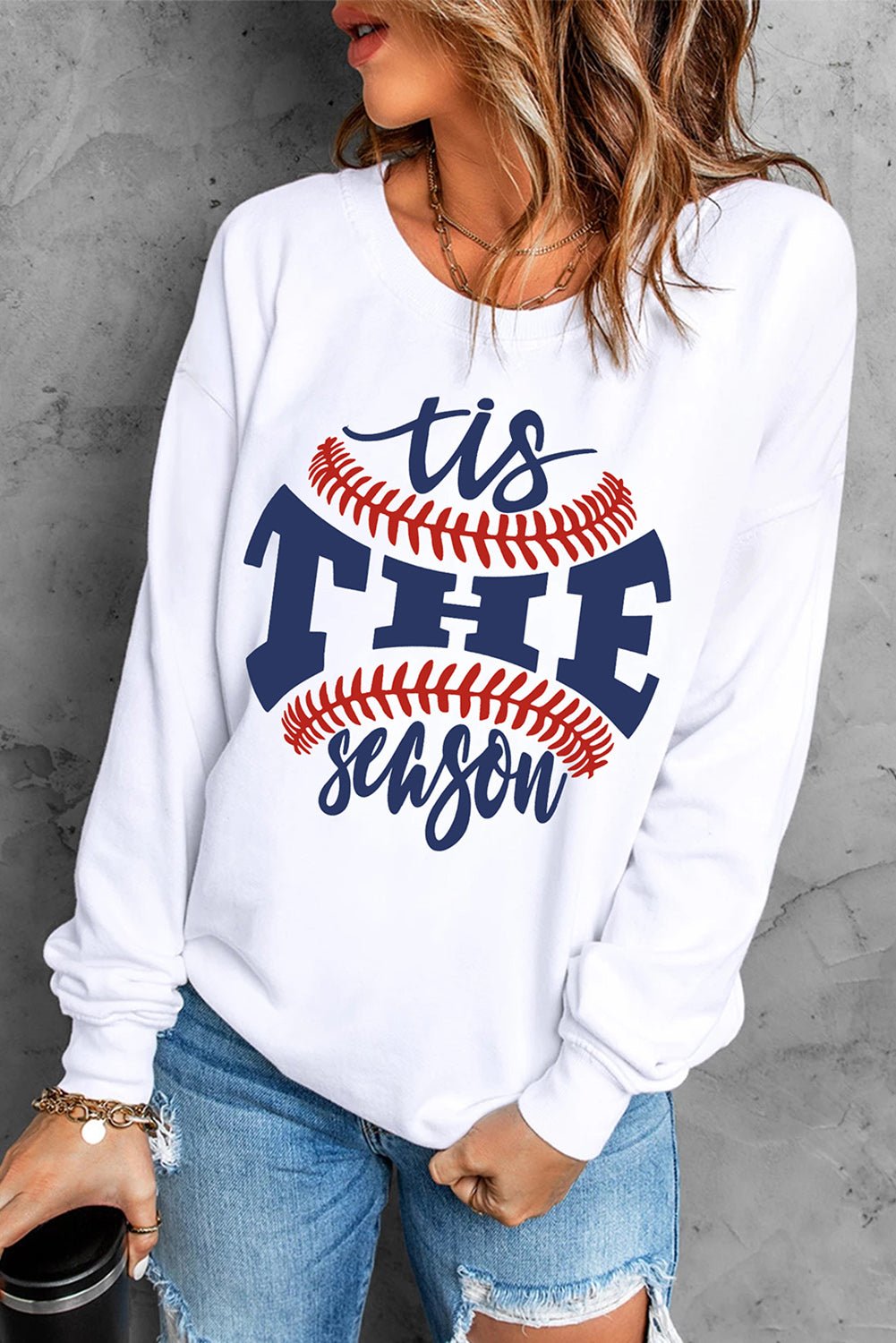 White Casual Letter Print Baseball Graphic Sweatshirt - Street Rider Apparel