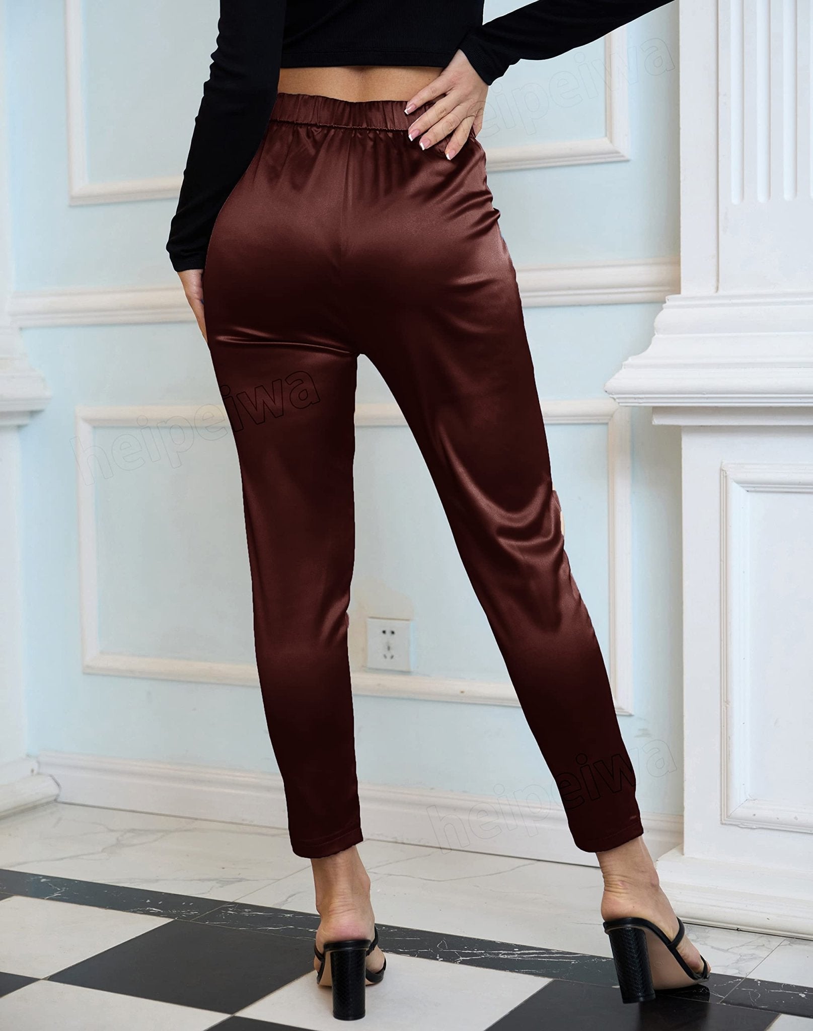 Women's Satin Silky Pants Dress Casual Pull on High Waist Pants with Pockets - Street Rider Apparel