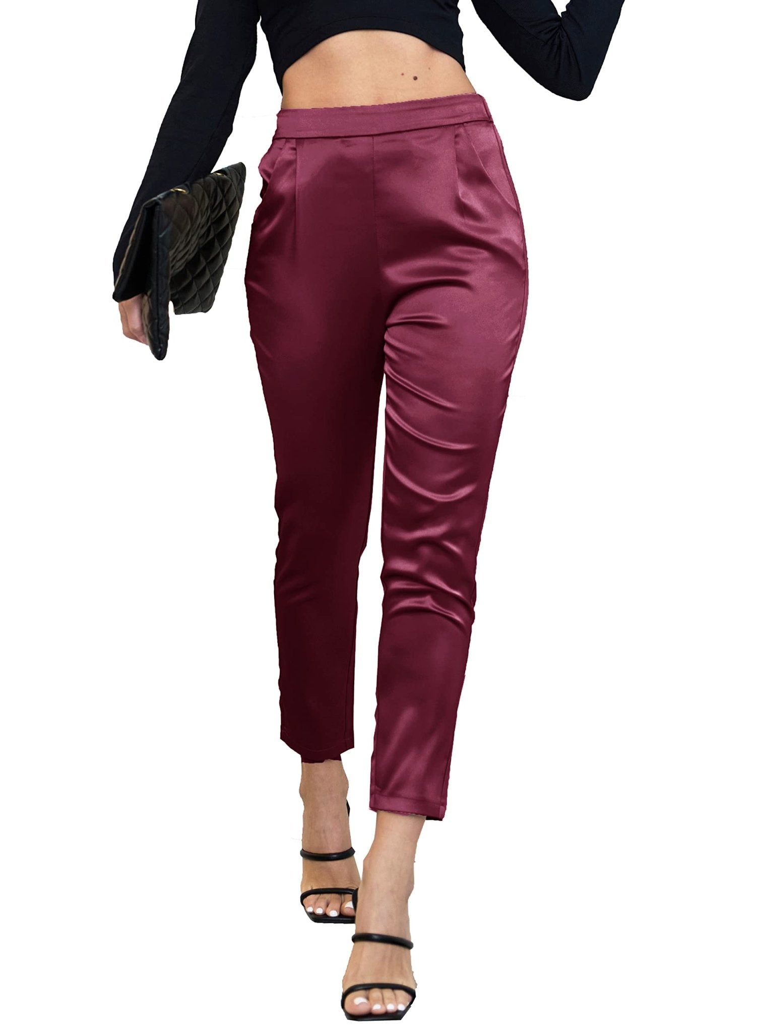 Women's Satin Silky Pants Dress Casual Pull on High Waist Pants with Pockets - Street Rider Apparel