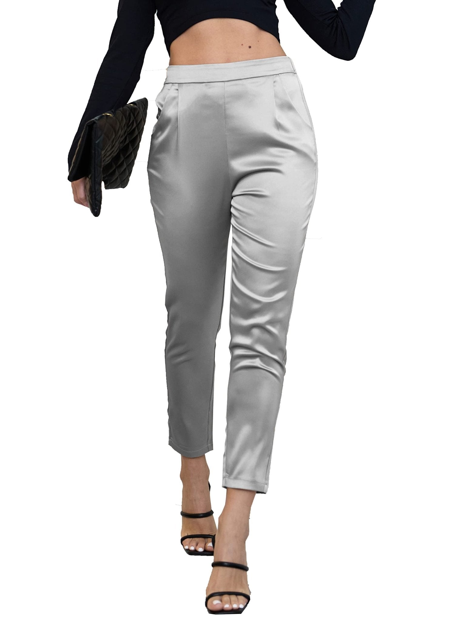 Women's Satin Silky Pants Dress Casual Pull on High Waist Pants with Pockets - Street Rider Apparel