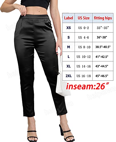 Women's Satin Silky Pants Dress Casual Pull on High Waist Pants with Pockets - Street Rider Apparel