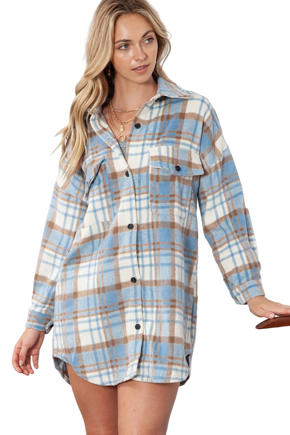 Yellow Plaid Print Flap Pocket Long Sleeve Shacket - Street Rider Apparel