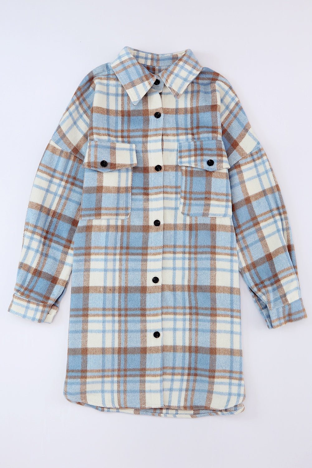 Yellow Plaid Print Flap Pocket Long Sleeve Shacket - Street Rider Apparel