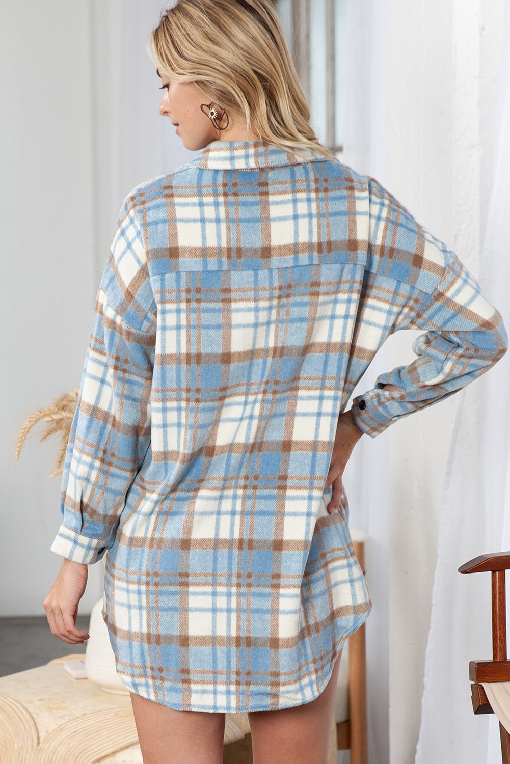 Yellow Plaid Print Flap Pocket Long Sleeve Shacket - Street Rider Apparel