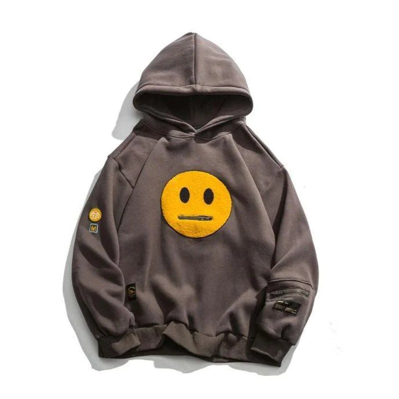 Zipper Pocket Smiley Face Patchwork Fleece Hoodies Sweatshirts Streetwear Mens Hoodie Casual Hooded Pullover Unisex Hoodie - Street Rider Apparel