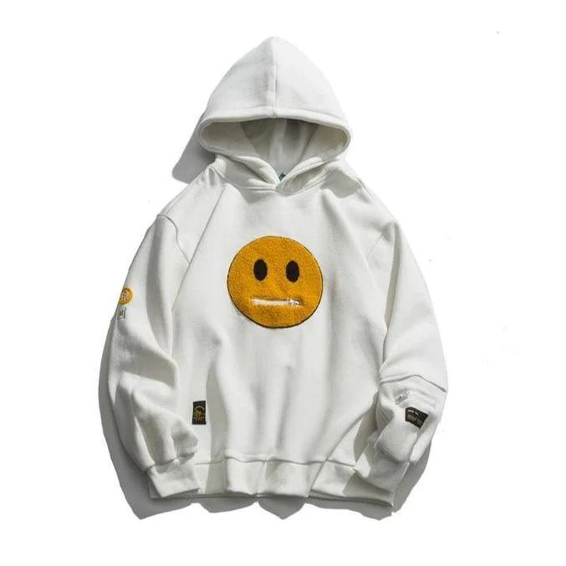 Zipper Pocket Smiley Face Patchwork Fleece Hoodies Sweatshirts Streetwear Mens Hoodie Casual Hooded Pullover Unisex Hoodie - Street Rider Apparel